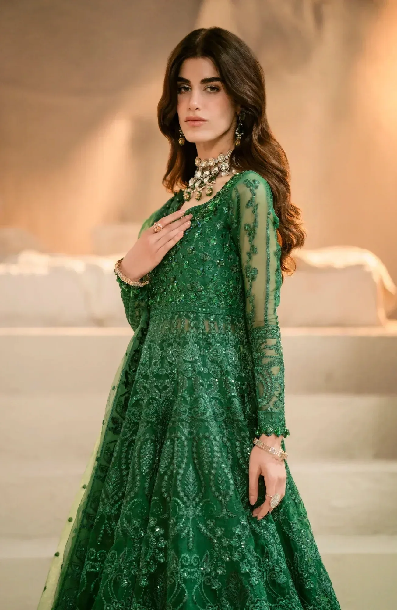 Maryum N Maria Mehr o Maah Bridals Bottle Green Organza – view 3 – Poshaq
