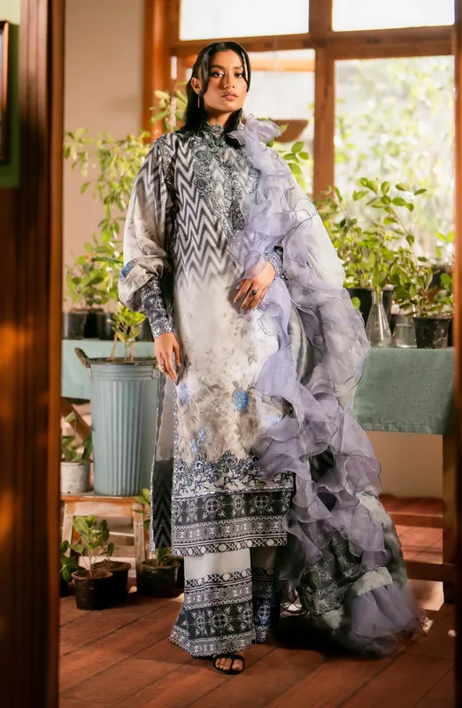Maryum N Maria Luxury Lawn 24 Grey Raw Silk – view 1 – Poshaq