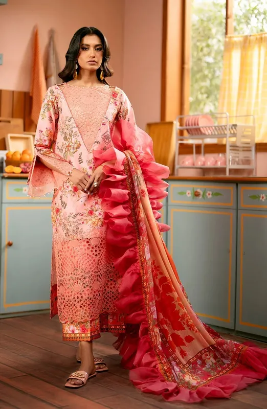 Maryum N Maria Luxury Lawn 24 Peach Organza – view 1 – Poshaq