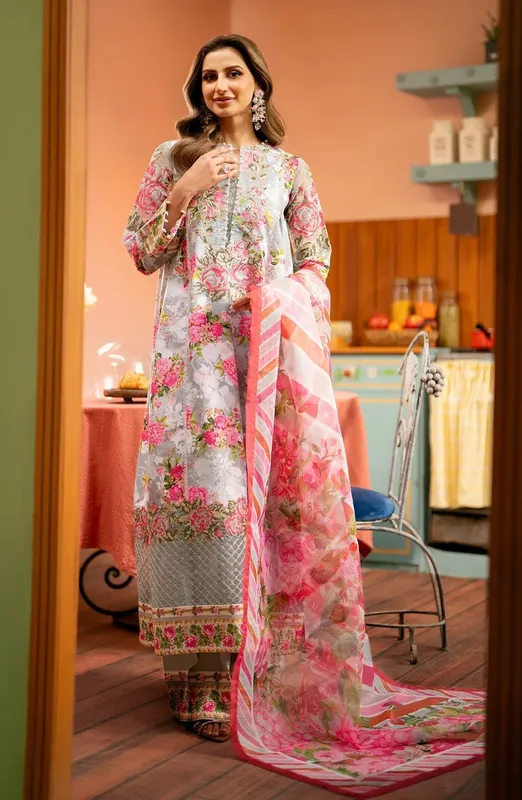 Maryum N Maria Luxury Lawn 24 Grey Organza – view 1 – Poshaq