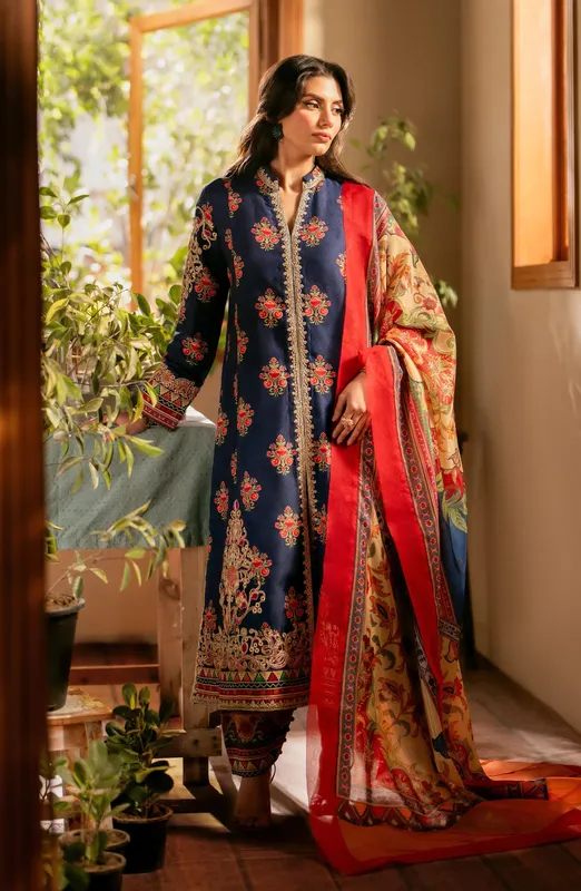 Maryum N Maria Luxury Lawn 24 Navy Blue Organza – view 1 – Poshaq