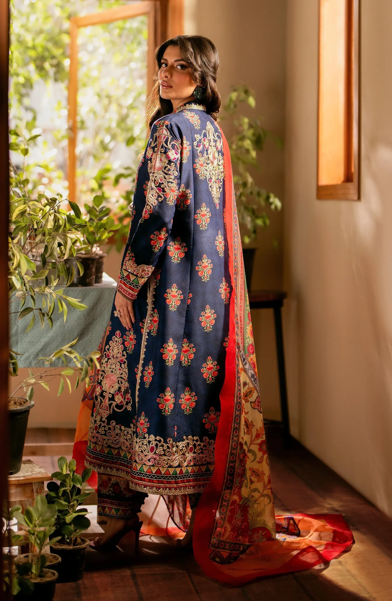Maryum N Maria Luxury Lawn 24 Navy Blue Organza – view 2 – Poshaq