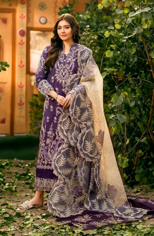 Maryum N Maria Luxury Lawn 24 Purple Organza – view 1 – Poshaq