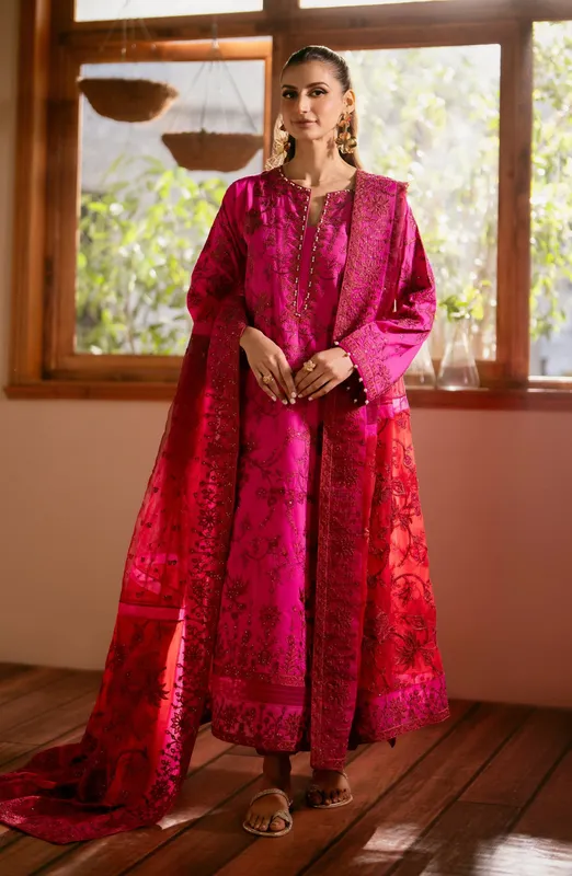 Maryum N Maria Luxury Lawn 24 Fuchsia Organza – view 1 – Poshaq