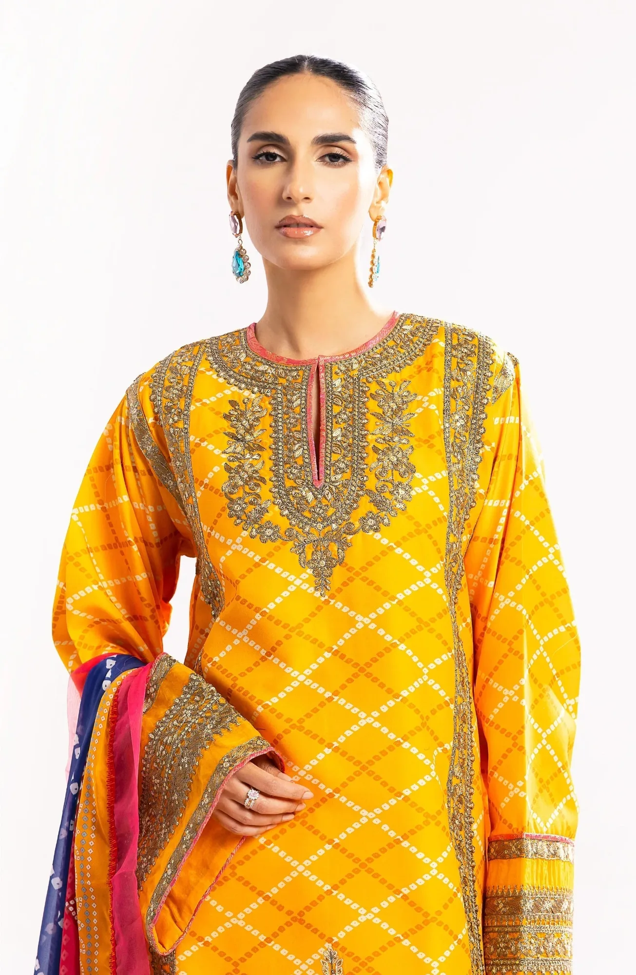 Maryum N Maria Eid Luxury Lawn 24 Mustard Organza – view 3 – Poshaq