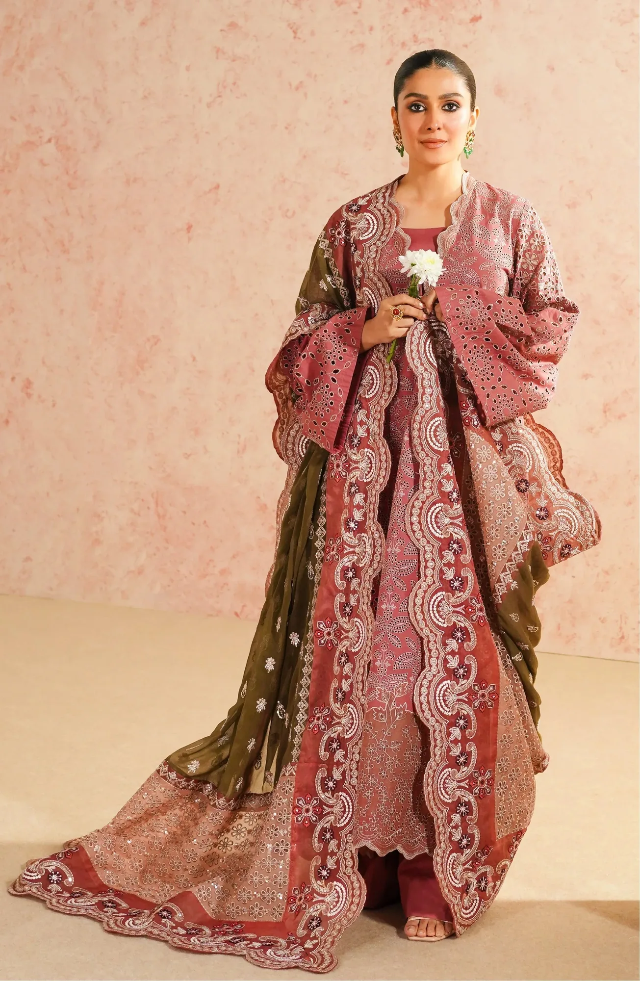 Maryum N Maria Eid Luxury Lawn 24 Brown Organza – view 1 – Poshaq