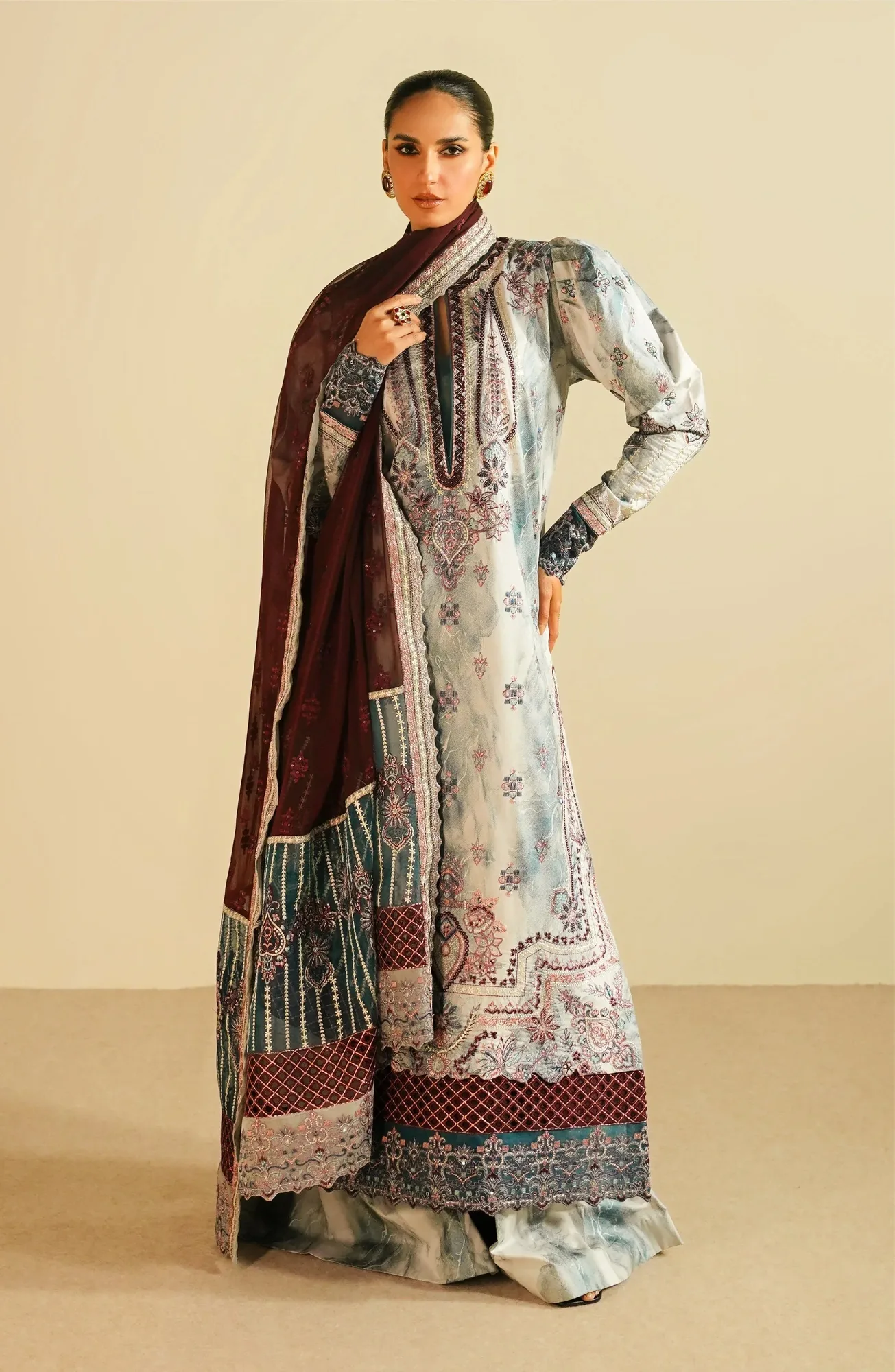 Maryum N Maria Eid Luxury Lawn 24 Grey Organza – view 1 – Poshaq