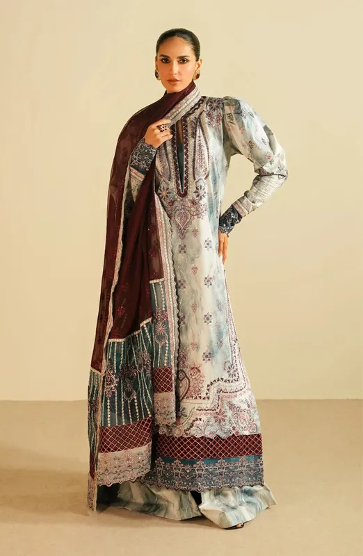 Maryum N Maria Eid Luxury Lawn 24 Grey Organza – view 1 – Poshaq
