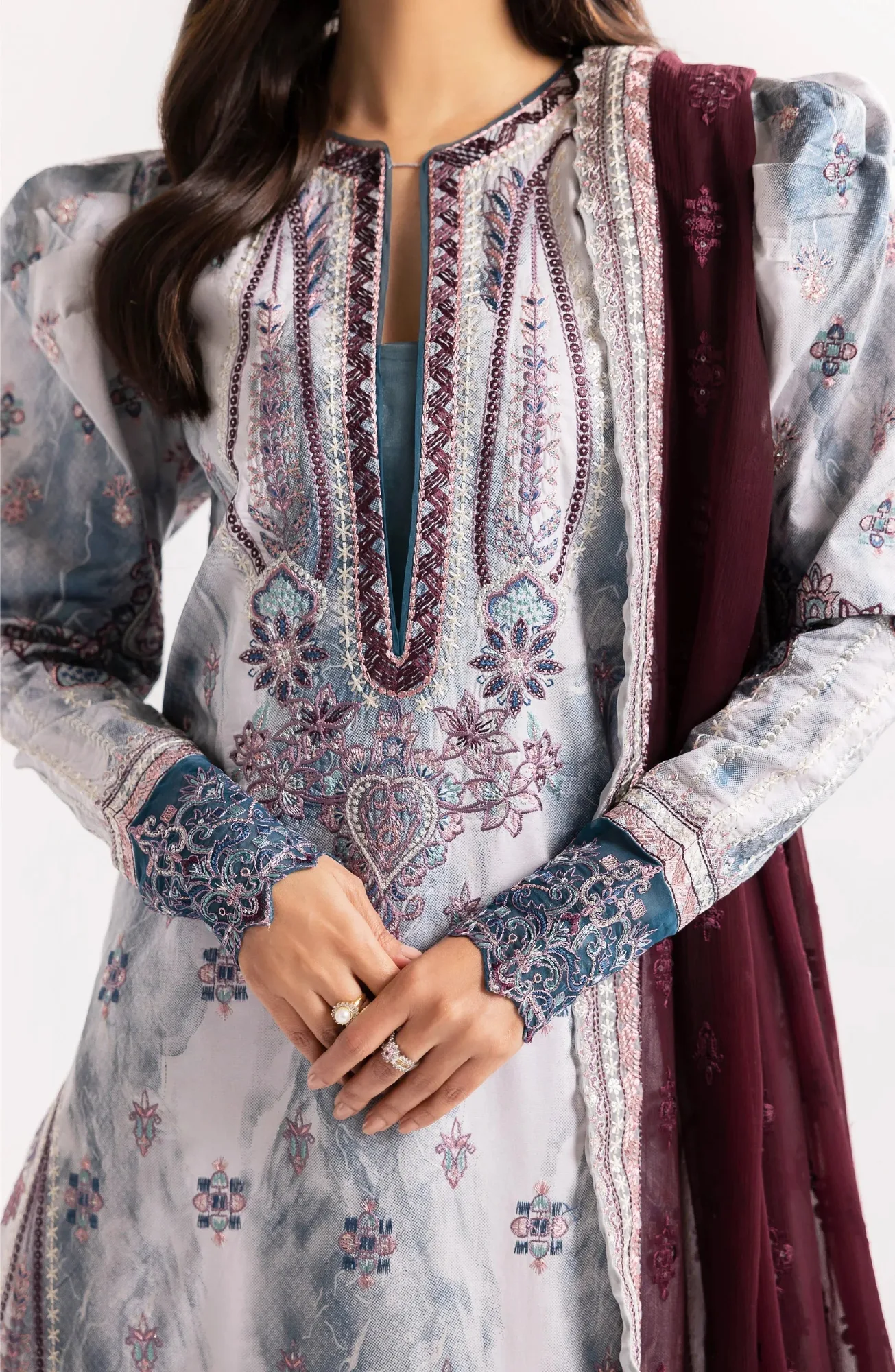 Maryum N Maria Eid Luxury Lawn 24 Grey Organza – view 3 – Poshaq