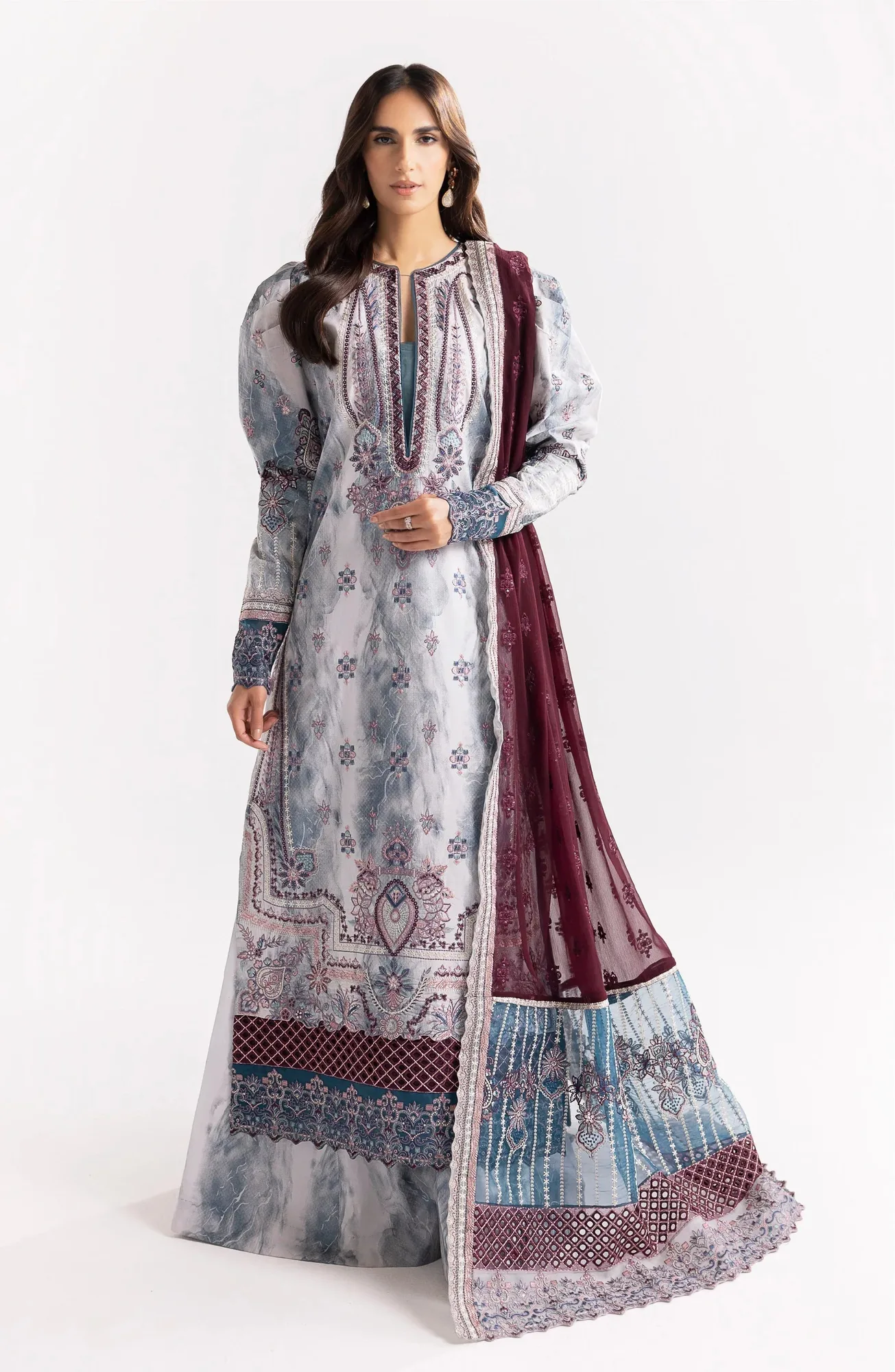 Maryum N Maria Eid Luxury Lawn 24 Grey Organza – view 4 – Poshaq