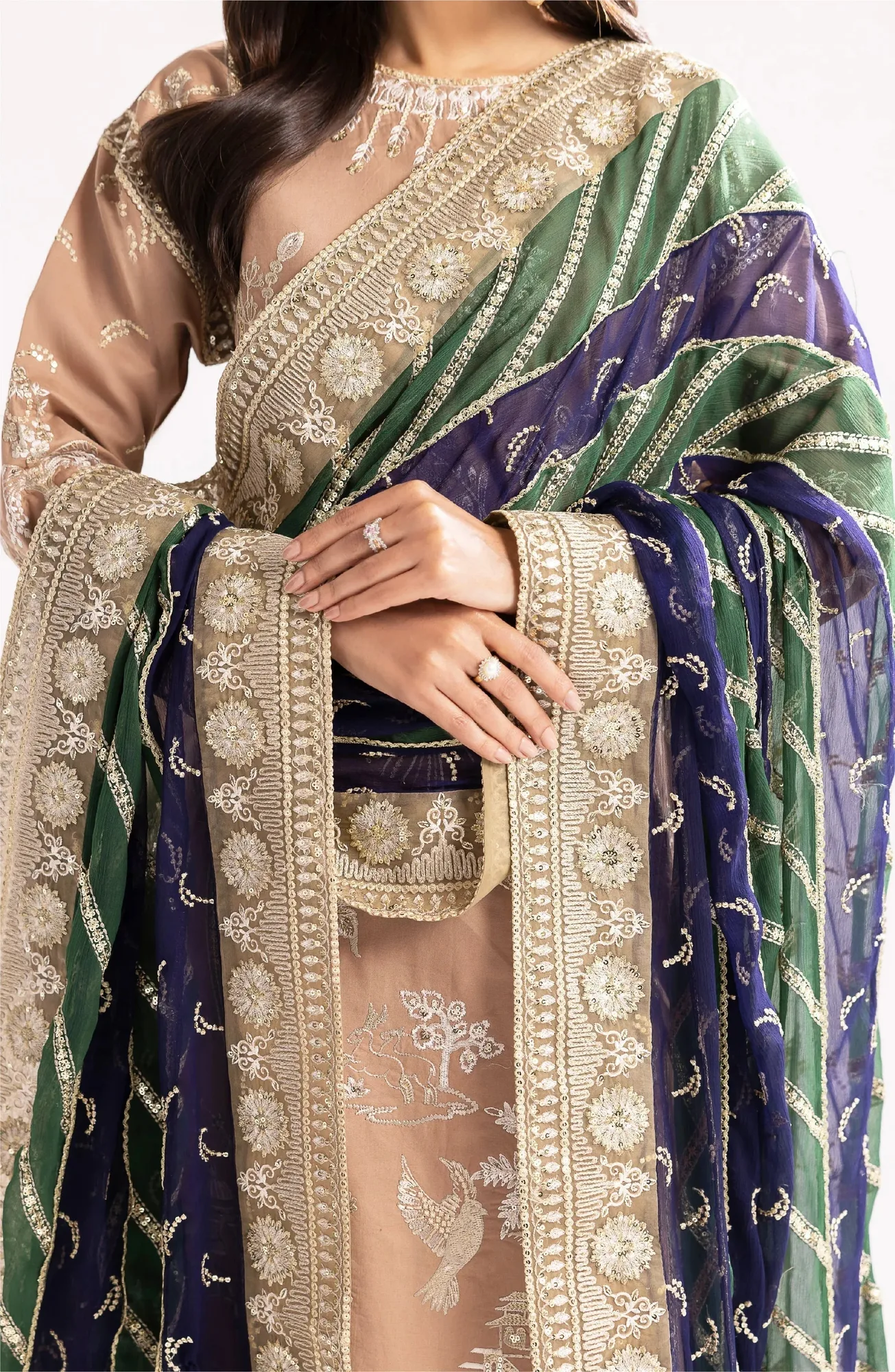 Maryum N Maria Eid Luxury Lawn 24 Brown Organza – view 3 – Poshaq