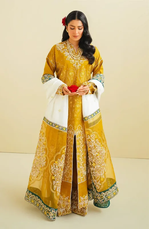Maryum N Maria Eid Luxury Lawn 24 Mustard Organza – view 1 – Poshaq