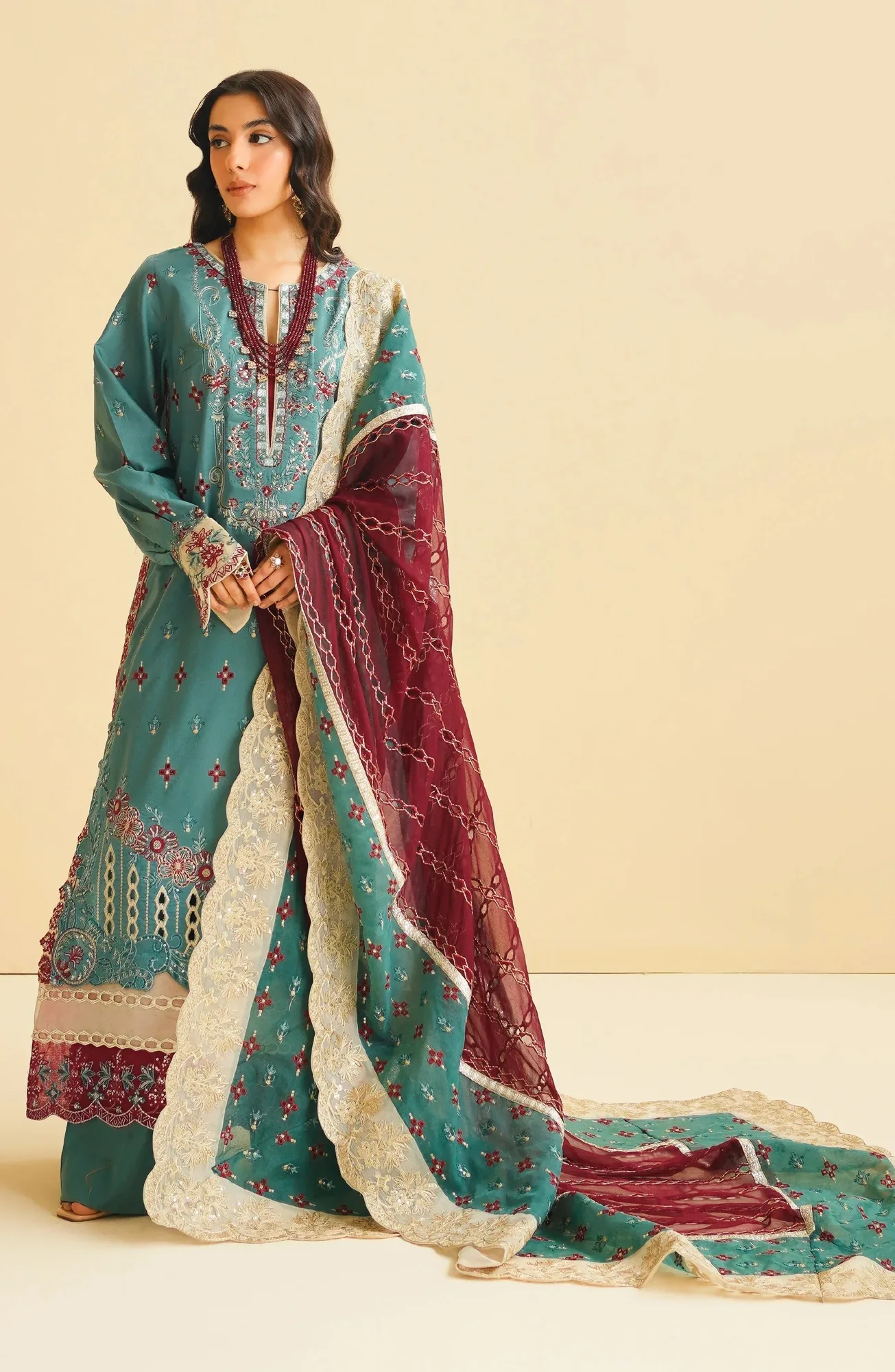 Maryum N Maria Eid Luxury Lawn 24 Sea Green Organza – view 1 – Poshaq