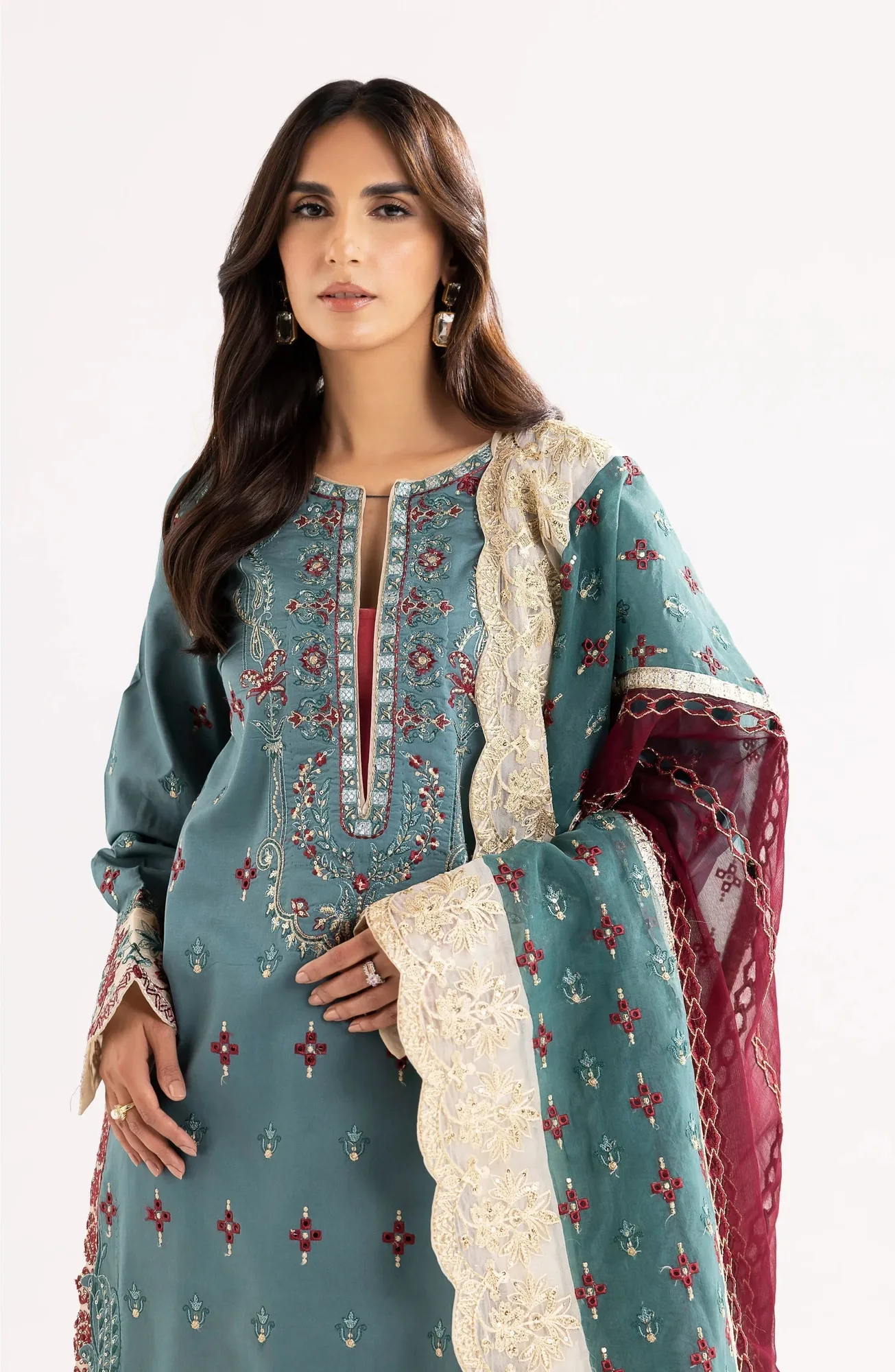 Maryum N Maria Eid Luxury Lawn 24 Sea Green Organza – view 3 – Poshaq