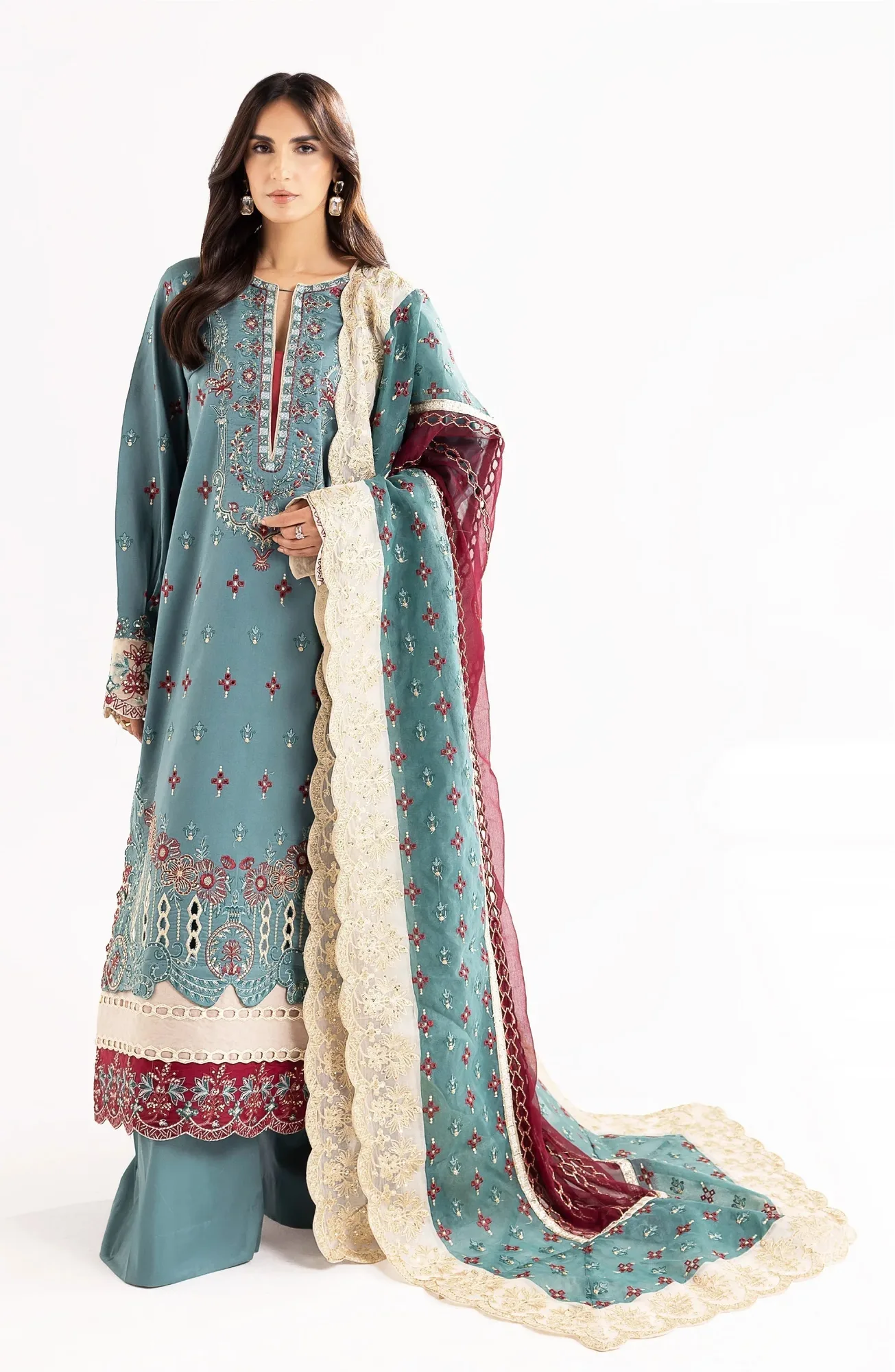 Maryum N Maria Eid Luxury Lawn 24 Sea Green Organza – view 4 – Poshaq