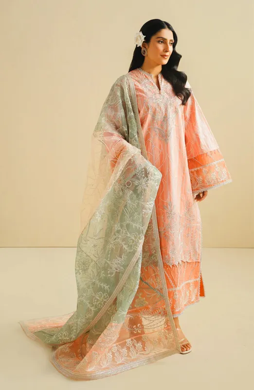 Maryum N Maria Eid Luxury Lawn 24 Peach Organza – view 1 – Poshaq