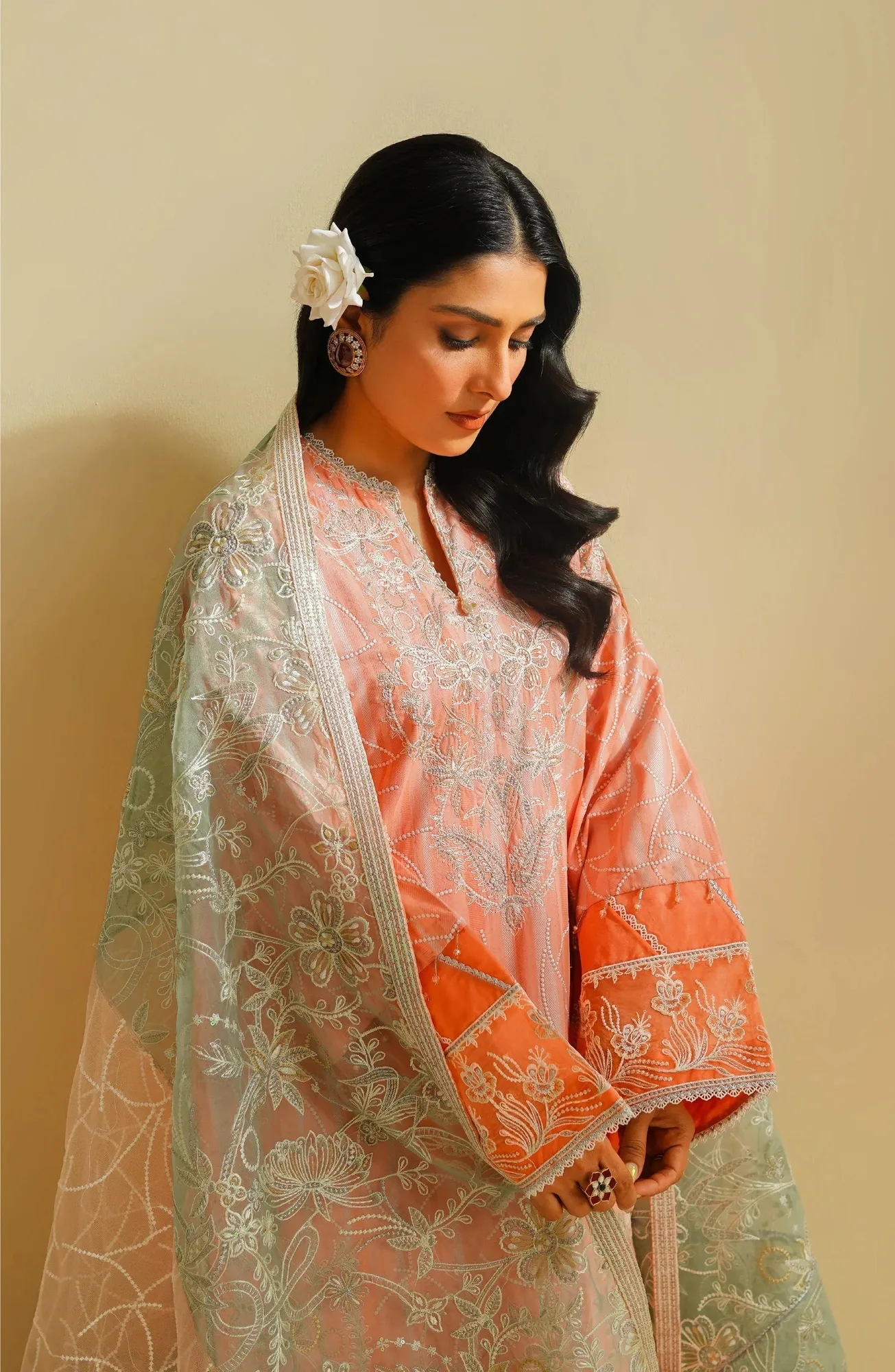 Maryum N Maria Eid Luxury Lawn 24 Peach Organza – view 3 – Poshaq