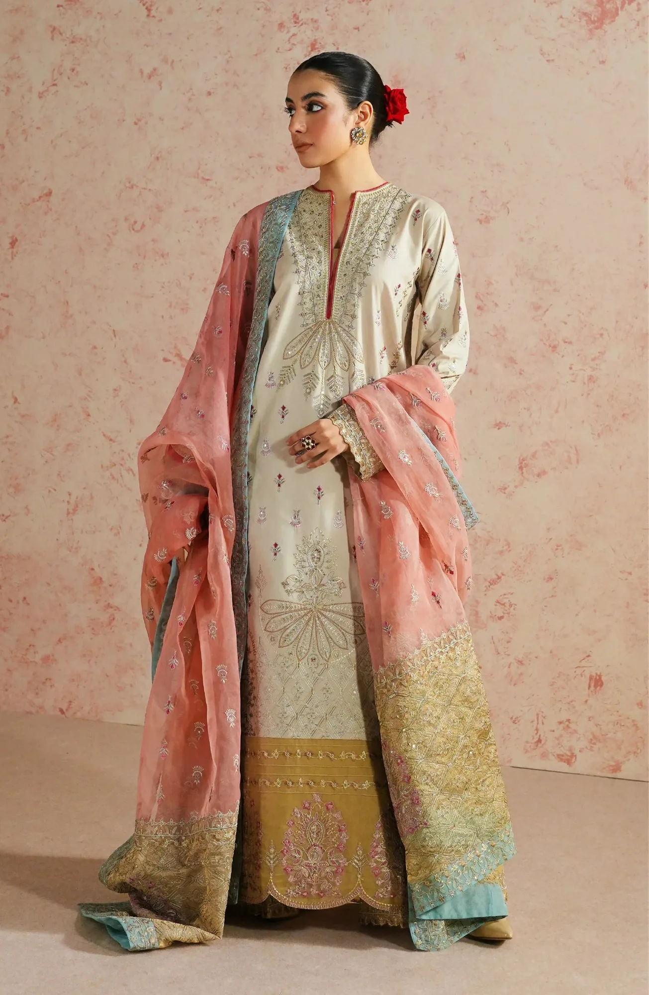 Maryum N Maria Eid Luxury Lawn 24 Ivory Organza – view 1 – Poshaq