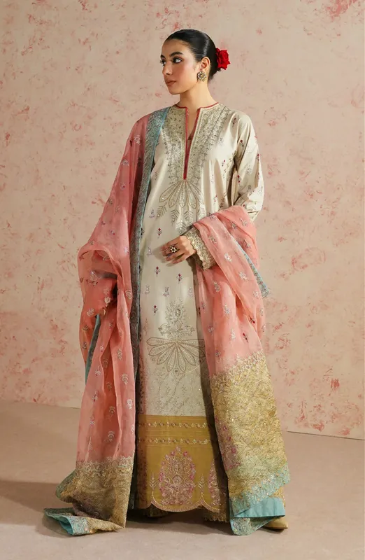 Maryum N Maria Eid Luxury Lawn 24 Ivory Organza – view 1 – Poshaq