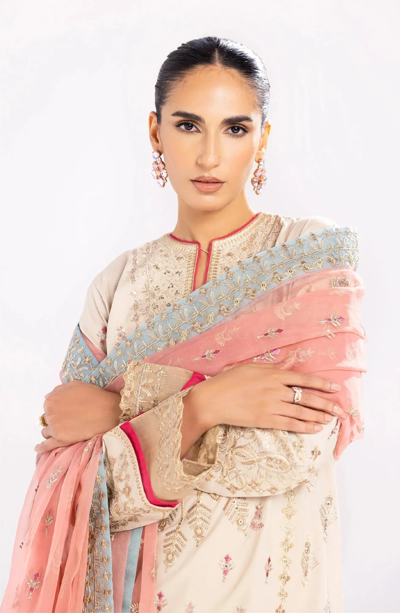 Maryum N Maria Eid Luxury Lawn 24 Ivory Organza – view 3 – Poshaq