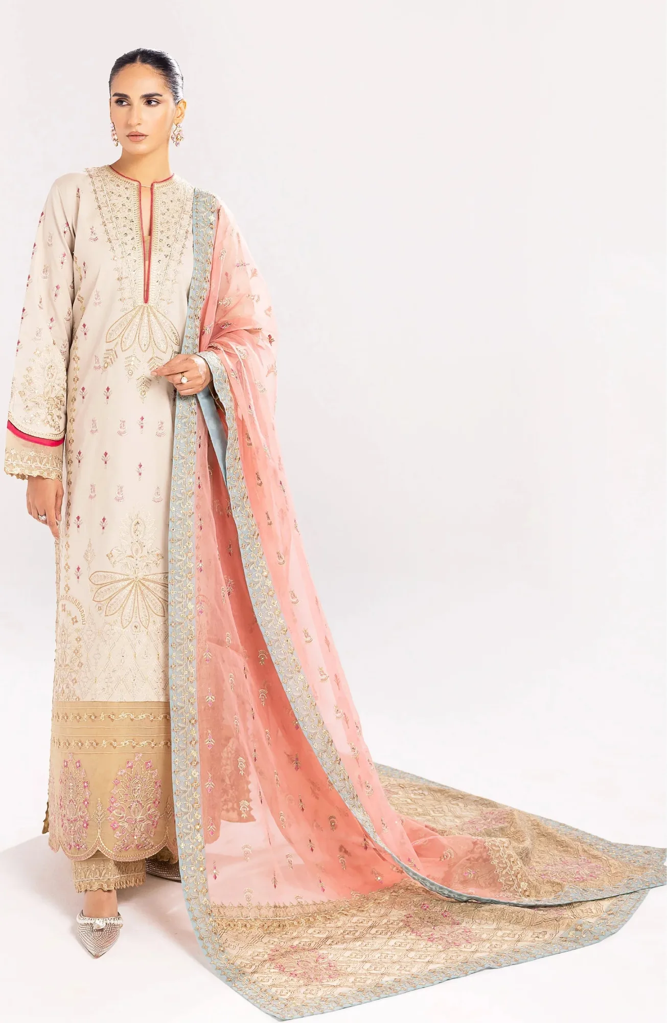 Maryum N Maria Eid Luxury Lawn 24 Ivory Organza – view 4 – Poshaq