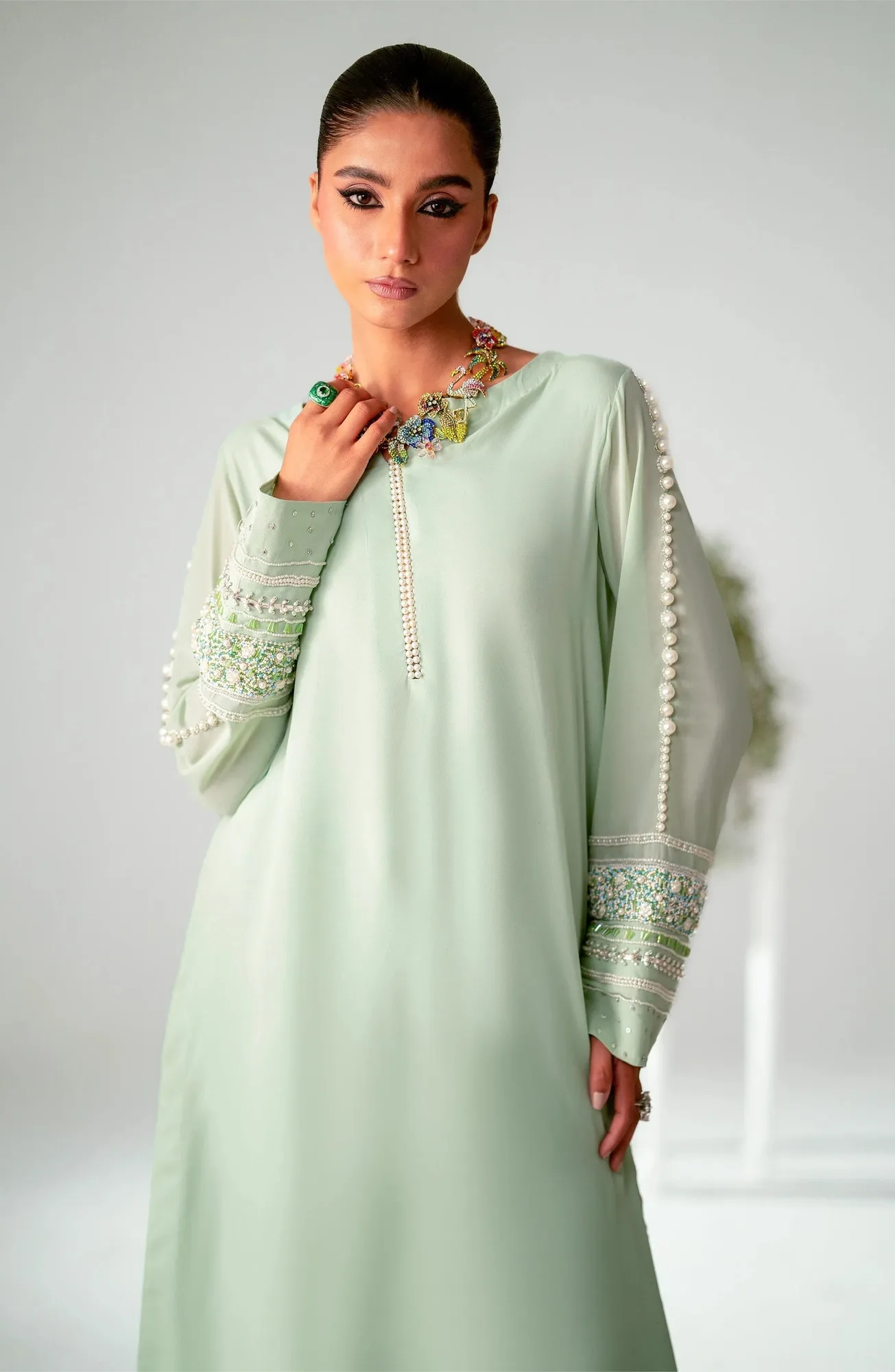 Maryum N Maria Pret A Luxe Green Georgette – view 3 – Poshaq