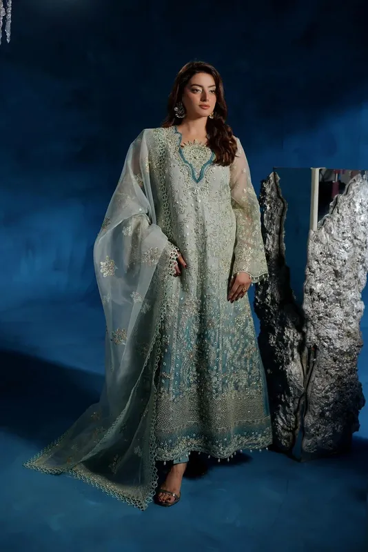 Maryams Tabeer Luxury Collection Green Organza – view 1 – Poshaq