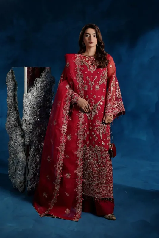 Maryams Tabeer Luxury Collection Red Organza – view 1 – Poshaq