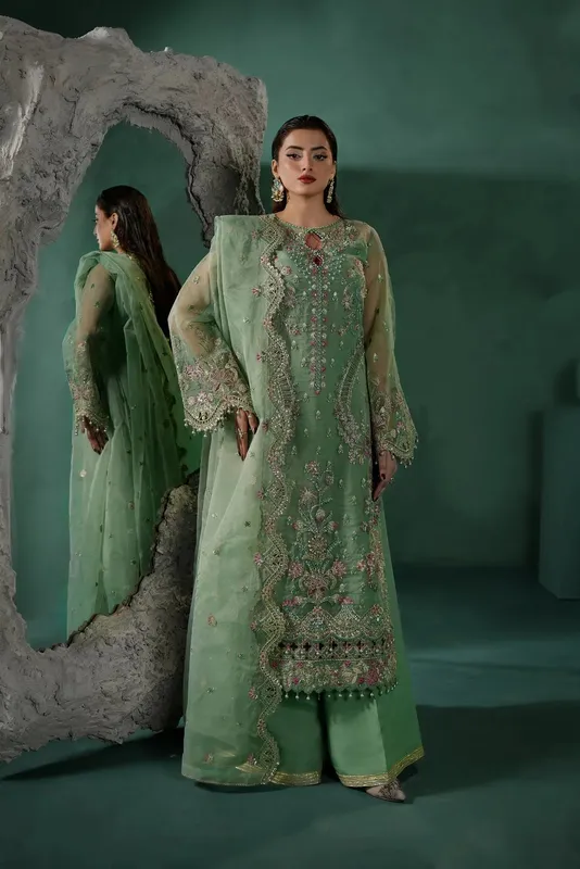 Maryams Tabeer Luxury Collection Green Organza – view 1 – Poshaq