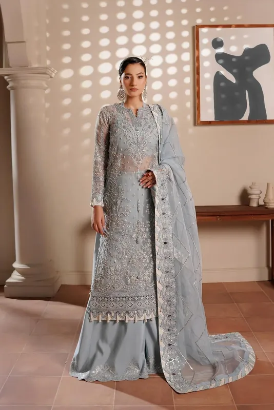 Maryams Zeenat Luxury Formals Grey Organza – view 1 – Poshaq