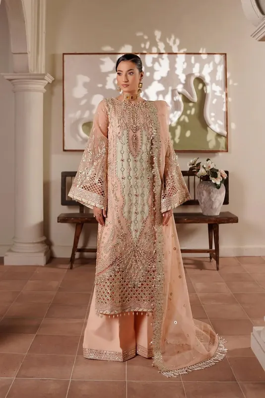 Maryams Zeenat Luxury Formals Peach Organza – view 1 – Poshaq