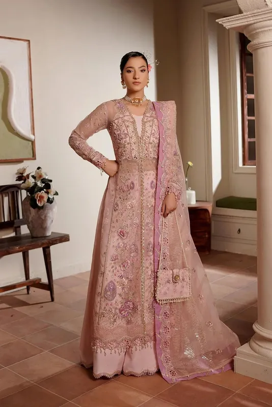 Maryams Zeenat Luxury Formals Pink Organza – view 1 – Poshaq