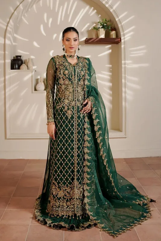 Maryams Zeenat Luxury Formals Green Organza – view 1 – Poshaq