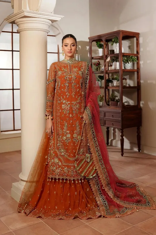 Maryams Zeenat Luxury Formals Orange Organza – view 1 – Poshaq
