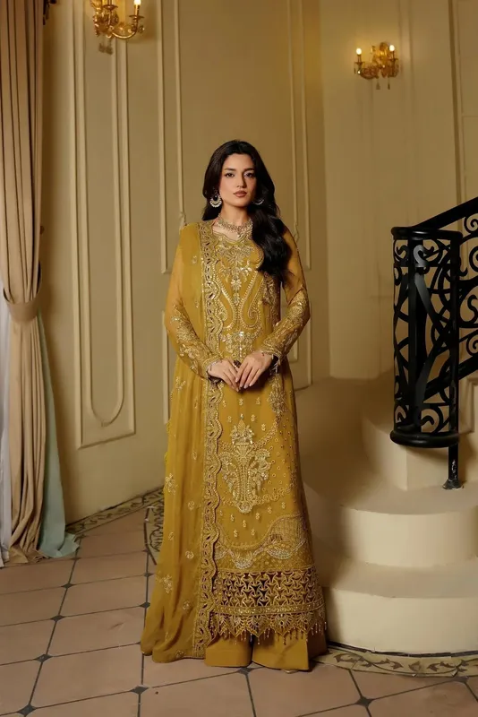 Maryams Aarzu Formals Mustard Raw Silk – view 1 – Poshaq