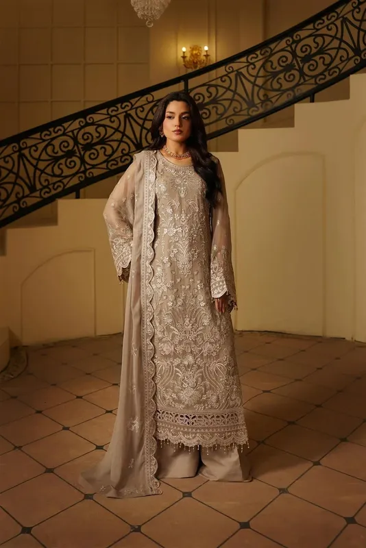 Maryams Aarzu Formals Pale Brown Raw Silk – view 1 – Poshaq