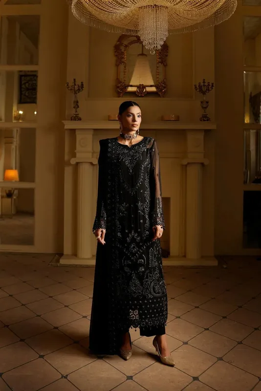 Maryams Aarzu Formals Black Raw Silk – view 1 – Poshaq