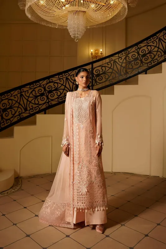 Maryams Aarzu Formals Peach Pink Raw Silk – view 1 – Poshaq