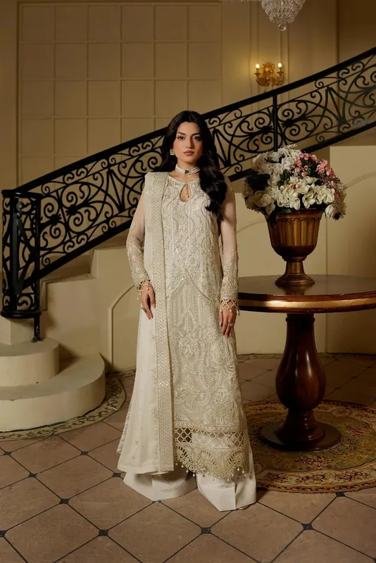 Maryams Aarzu Formals White Raw Silk – view 1 – Poshaq