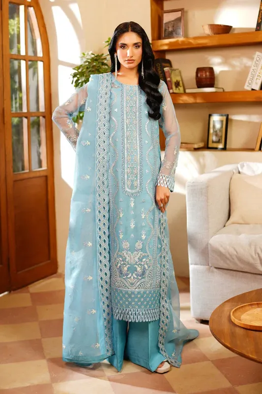 Maryams Noir Luxe Light Blue Organza – view 1 – Poshaq