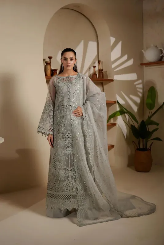 Maryams Noir Luxe Light Gray Organza – view 1 – Poshaq