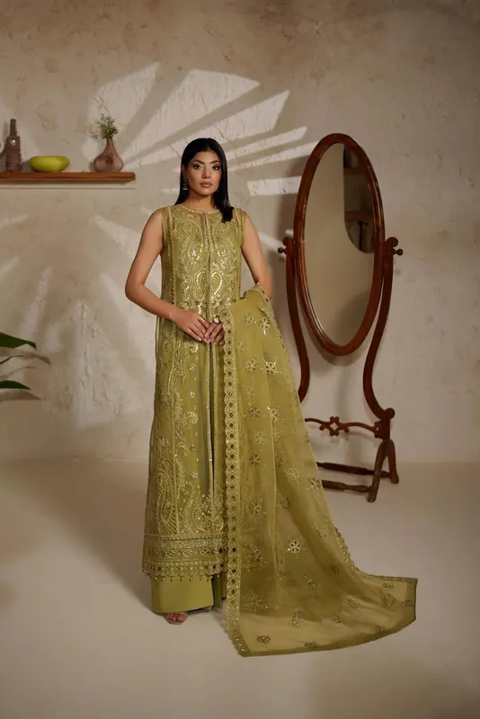 Maryams Noir Luxe Olive Organza – view 1 – Poshaq