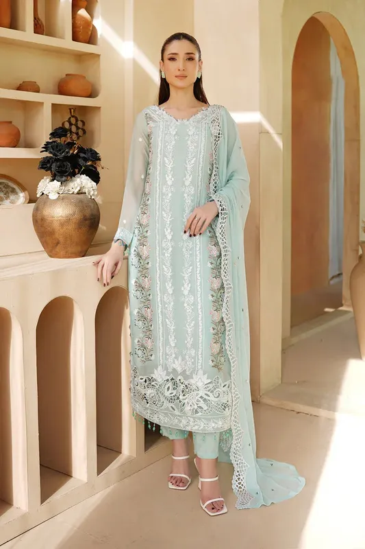 Maryams Afsaneh Luxury Chiffon Mint Raw Silk – view 1 – Poshaq