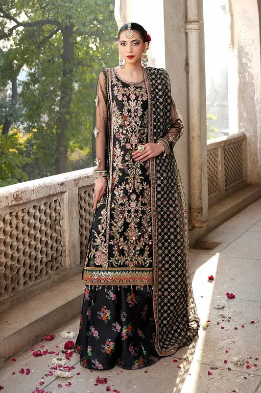 Maryams Zeenat Luxury Formals Black Silk – view 1 – Poshaq