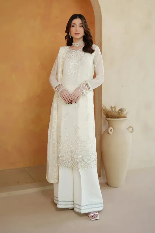 Maryams Afsaneh Luxury Chiffon White Raw Silk – view 1 – Poshaq
