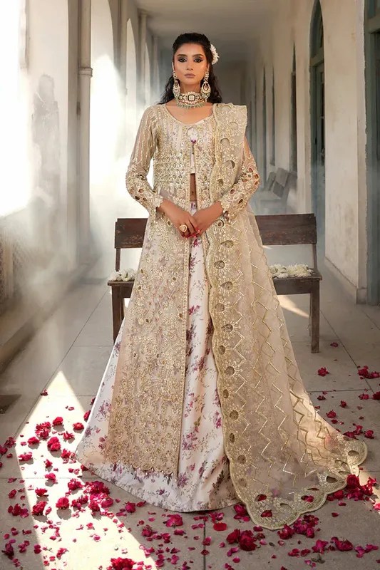 Maryams Zeenat Luxury Formals Beige Organza – view 1 – Poshaq