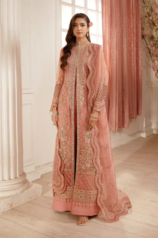 Maryams Tabeer Luxury Collection Soft Pink Raw Silk – view 1 – Poshaq