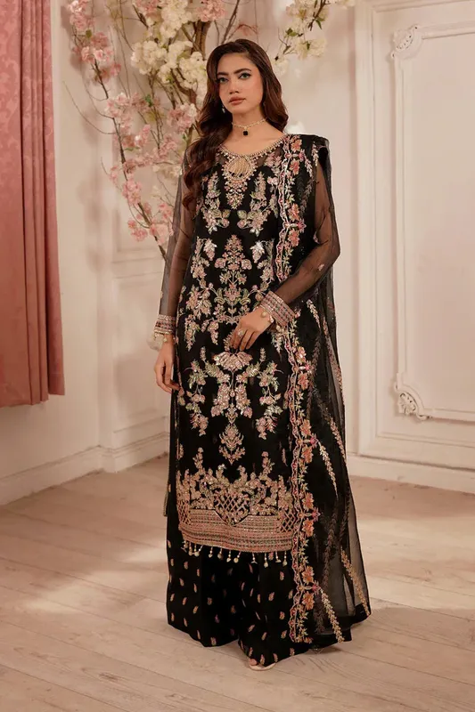 Maryams Tabeer Luxury Collection Black Raw Silk – view 1 – Poshaq