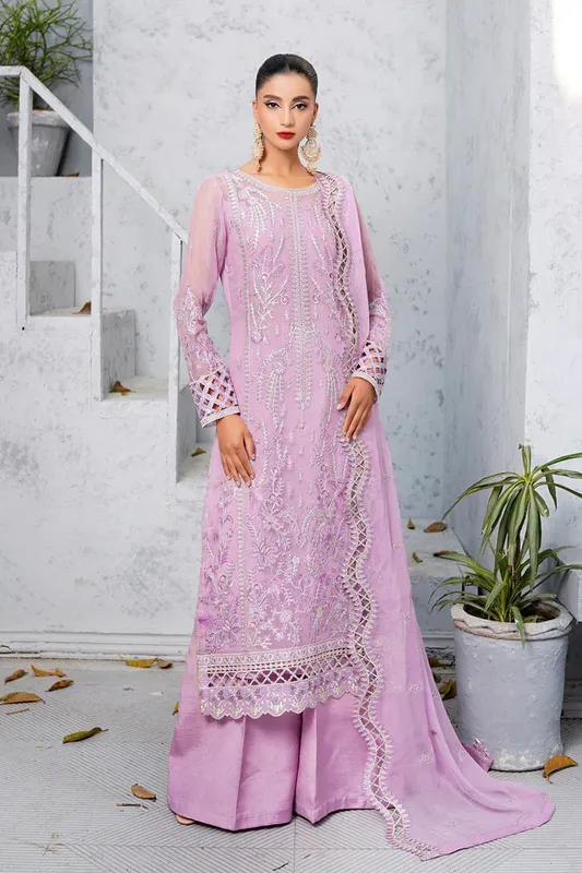 Maryams Afsanah Luxury Chiffon Lilac Raw Silk – view 1 – Poshaq