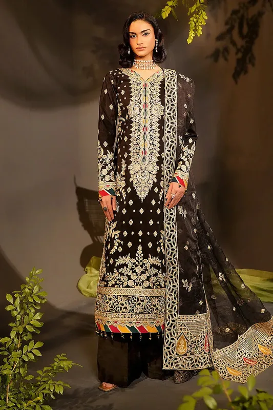 Maryams Bekhudi Formals Black Raw Silk – view 1 – Poshaq